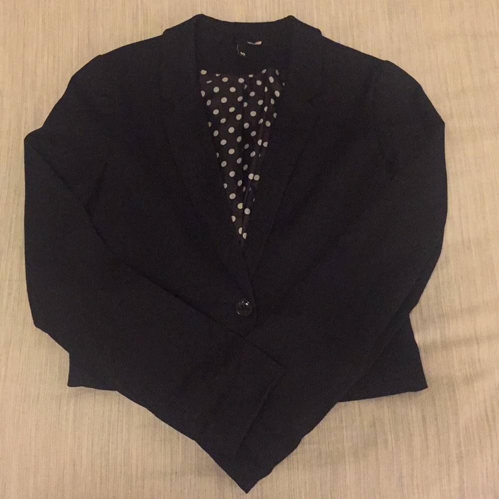 H&M cropped blazer, black w cute polka dot lining